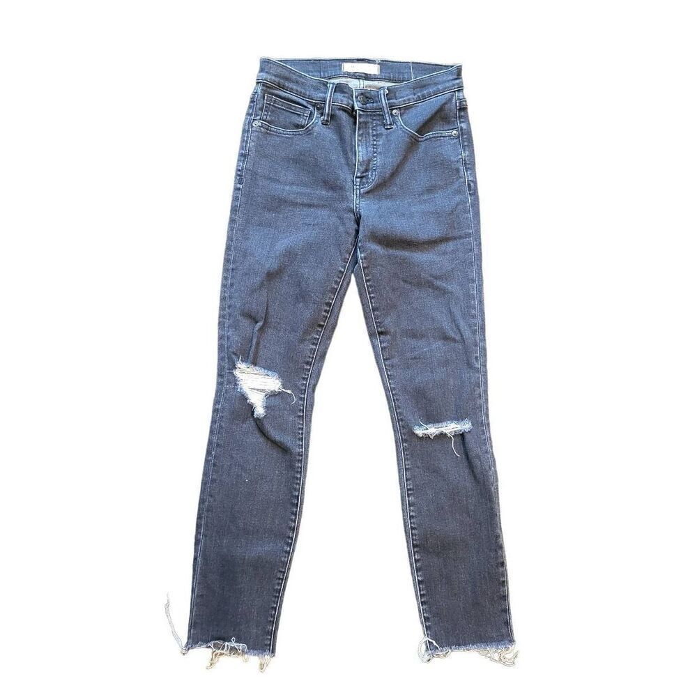 Madewell 9" High Rise Skinny Jeans Distressed Raw Hem Black Women's 25